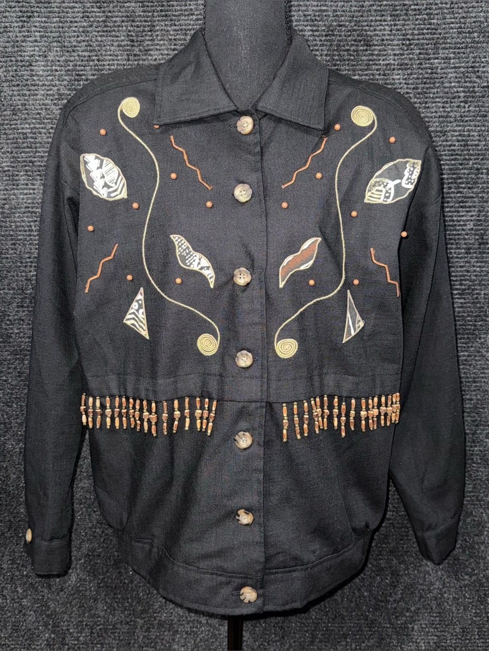 Vintage Beaded Artsy Jacket USA Boho Western Southwestern 90s Sz M (No Size Tag)